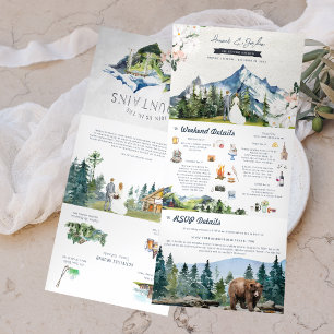 Rustic Mountain Wedding   Illustrated Tri-Fold Invitation