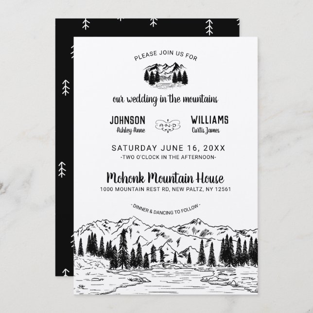 Rustic Mountain Wedding Invitation (Front/Back)