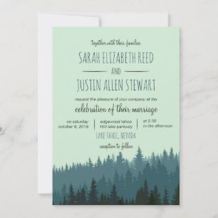 Rustic Mountain wedding invitation in blue green