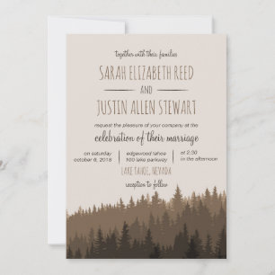 Rustic Mountain wedding invitation in brown