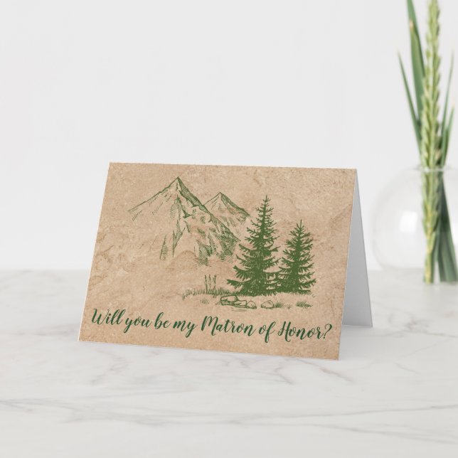 Rustic Mountain Wedding Matron of Honour Invitation (Front)