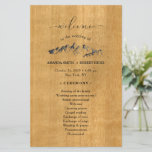 Rustic Mountain Wedding Program<br><div class="desc">Beautiful MOUNTAIN WEDDING program paper sheet design featuring a sketched mountain motif and a big "welcome" in an elegant script as well as the wedding program details on a rustic wood-textured background for you to personalise.</div>