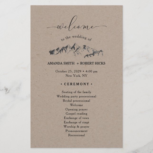 Rustic Mountain Wedding Program (Front)