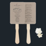 Rustic Mountain Wedding Program Hand Fan<br><div class="desc">Beautiful MOUNTAIN WEDDING program hand fan design featuring a sketched mountain motif and a big "welcome" in an elegant script as well as the wedding program details on a rustic kraft-textured background for you to personalise.</div>
