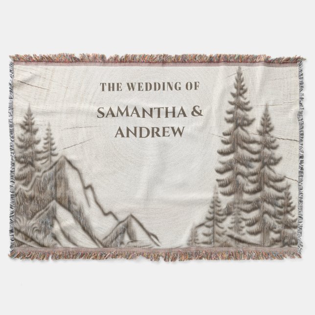 Rustic Mountain Wedding Welcome Throw Blanket (Front)