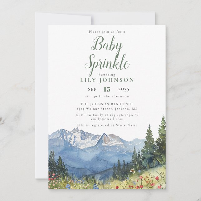 Rustic Mountain Wildflower Baby Shower Sprinkle Invitation (Front)