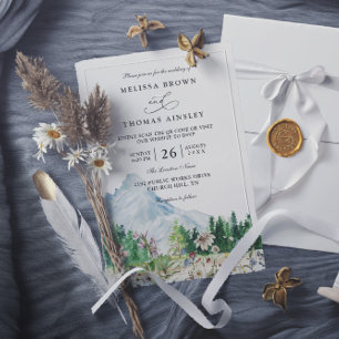 Rustic Mountain Wildflower Boho QR Code Wedding Invitation