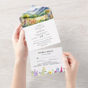 Rustic Mountain Wildflower Boho Wedding All In One Invitation