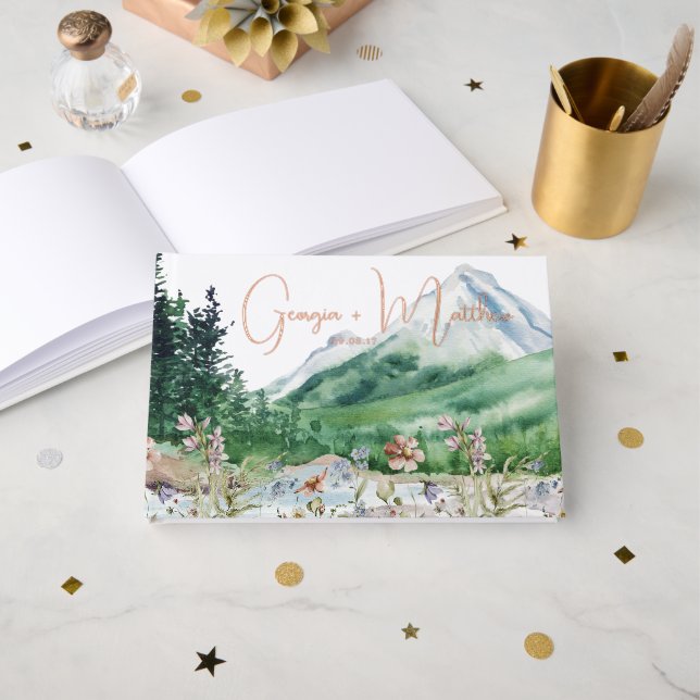 Rustic Mountain Wildflower | Boho Wedding Guest Book (Front Open)