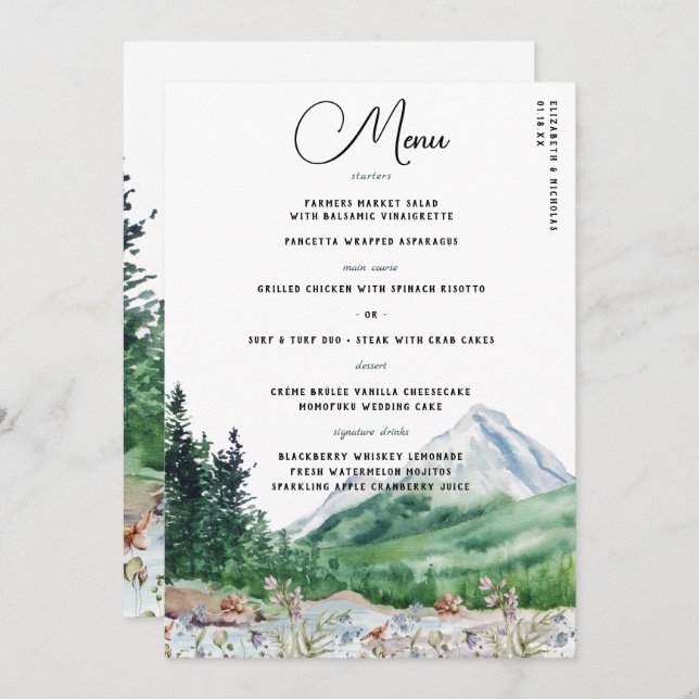 Rustic Mountain Wildflower | Boho Wedding Menu (Front/Back)