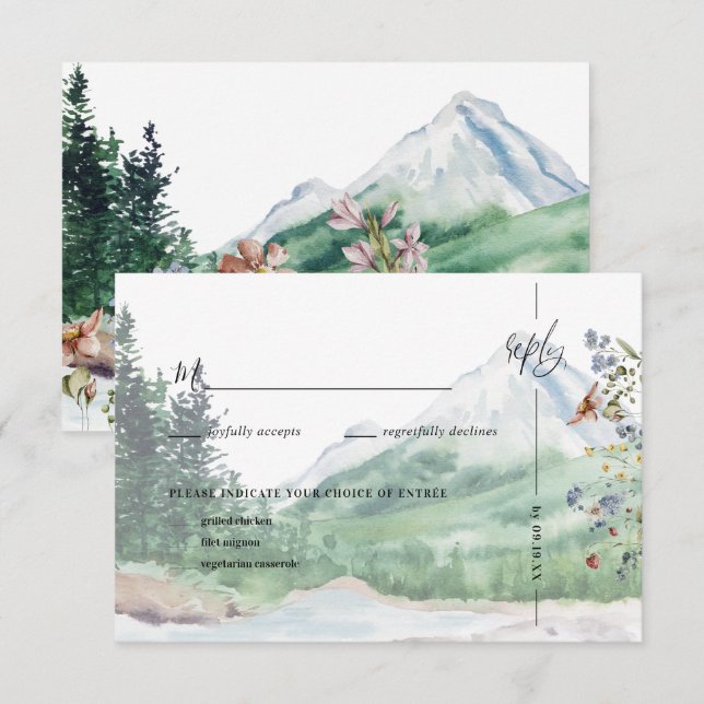 Rustic Mountain Wildflower | Boho Wedding RSVP Card (Front/Back)