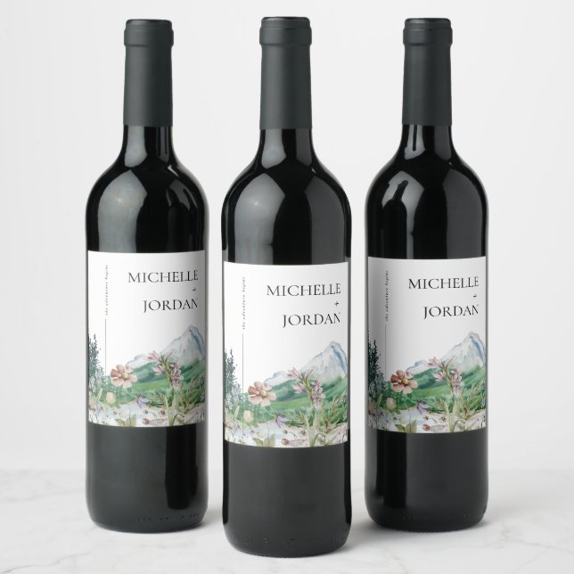 Rustic Mountain Wildflower | Boho Wedding  Wine Label (Bottles)
