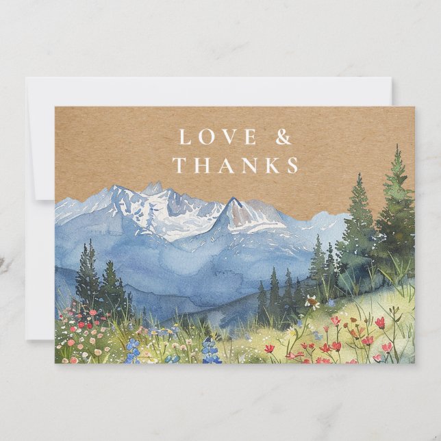 Rustic Mountain Wildflower Floral Wedding Photo Thank You Card (Front)