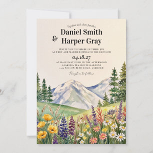 Rustic Mountain Wildflower Watercolor Wedding Invitation