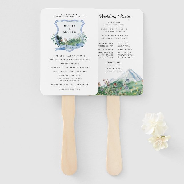 Rustic Mountain Wildflower | Wedding Program Hand Fan (Front and Back)
