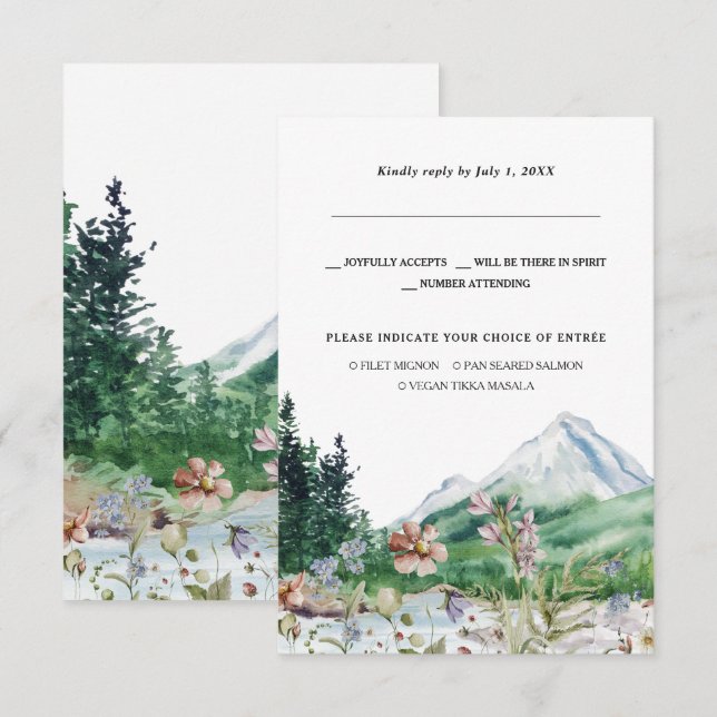 Rustic Mountain Wildflower | Wedding RSVP Announcement (Front/Back)