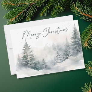 Rustic Mountain Winter Scene Watercolor Christmas Holiday Card
