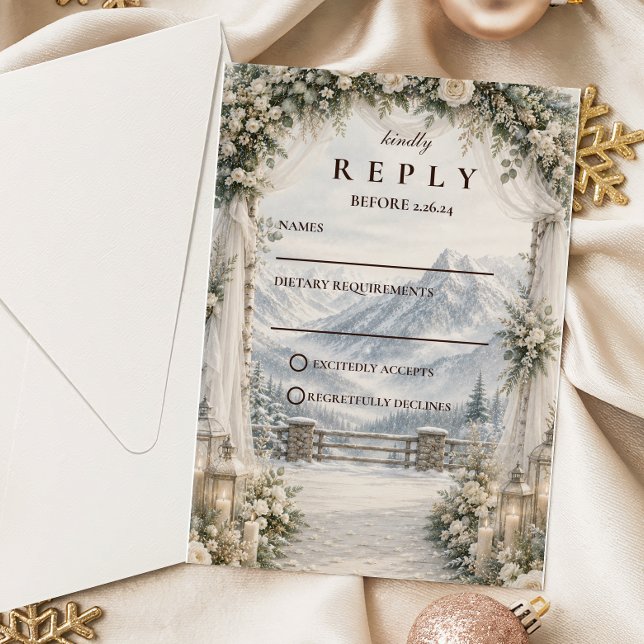 Rustic Mountain Winter Wedding RSVP Card (Creator Uploaded)