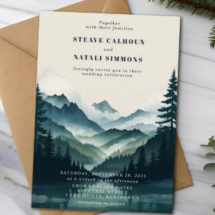 Rustic Mountain Wood Pine Tree Wedding Invitation