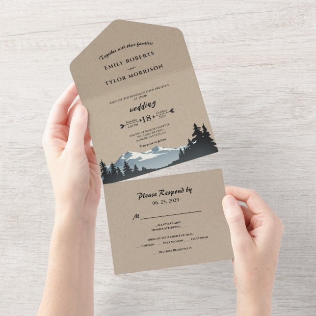  Rustic Mountain Woodland Forest Wedding All In One Invitation (Tearaway)