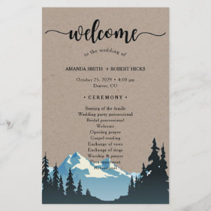 Rustic Mountain Woodland Forest Wedding Program