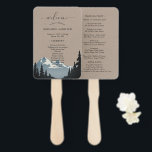 Rustic Mountain Woodland Forest Wedding Program Hand Fan<br><div class="desc">Beautiful MOUNTAIN WEDDING program hand fan design featuring a watercolor mountain motif and a big "welcome" in an elegant script as well as the wedding program details on a rustic kraft-textured background for you to personalise.</div>