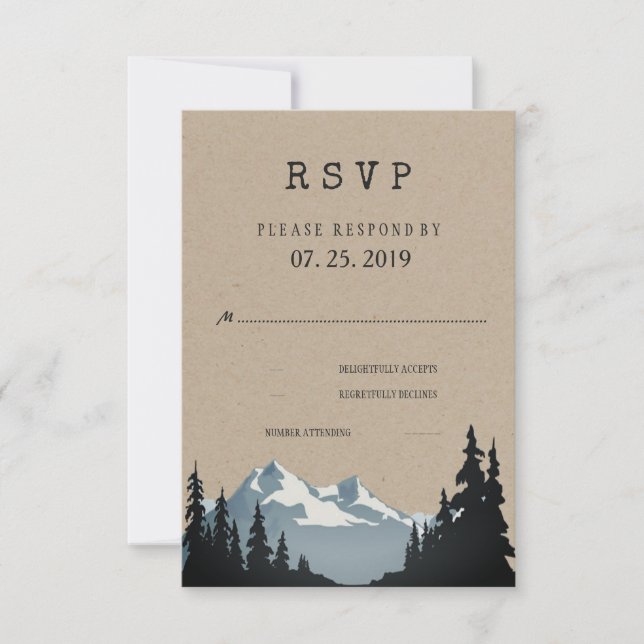 Rustic Mountain Woodland Forest Wedding RSVP (Front)