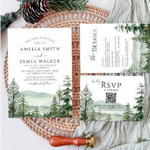 Rustic Mountain Woodland Outdoor Forest Wedding  I Invitation