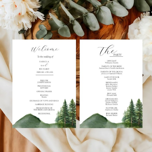 Rustic Mountain Woodland  Wedding Program Card (Creator Uploaded)
