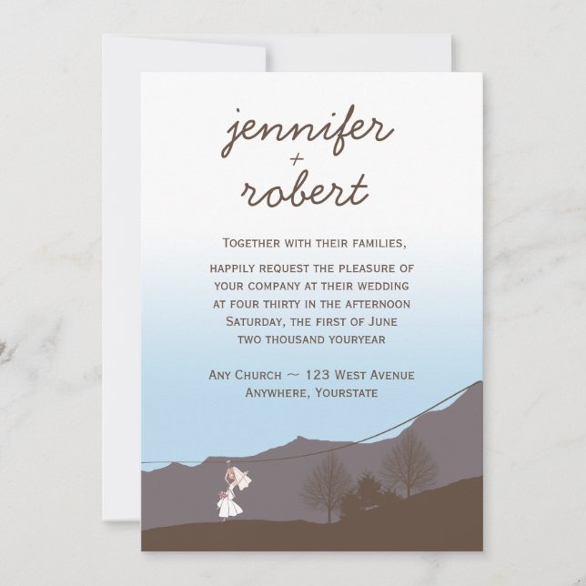 Rustic Mountain Zipline Wedding Invitation (Front)