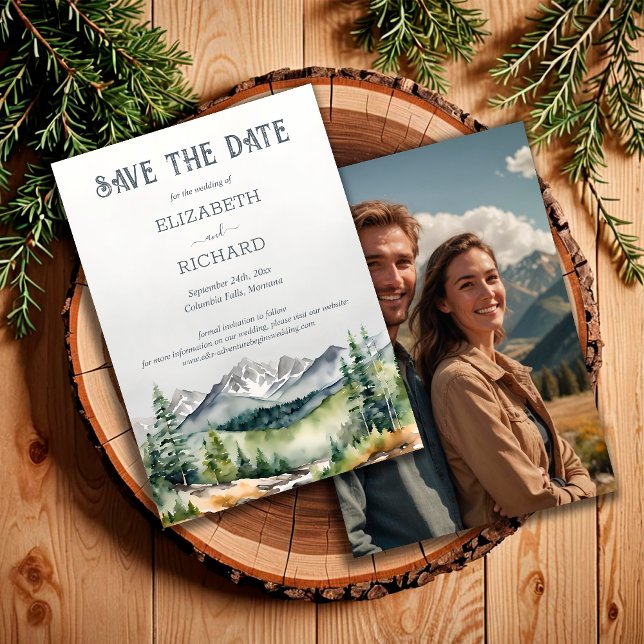 Rustic Mountains Adventure Begins Wedding Photo Save The Date (Creator Uploaded)