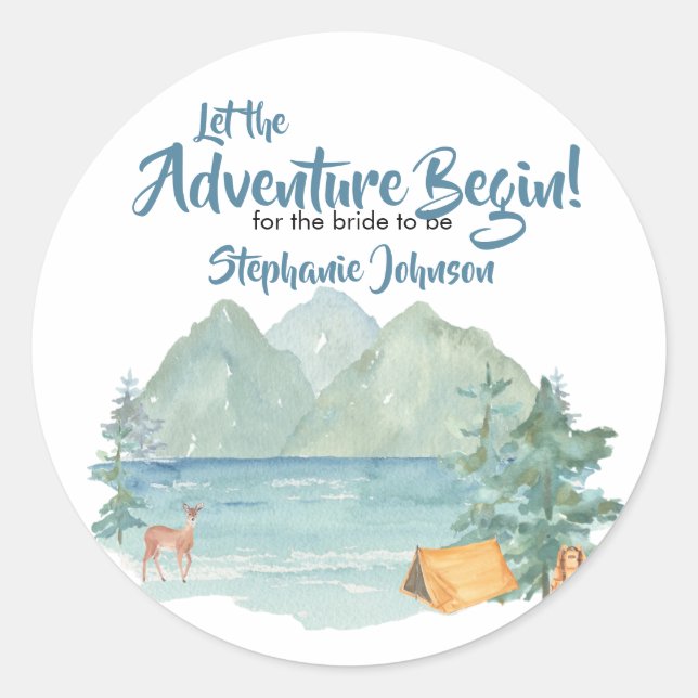 Rustic Mountains Adventure Bridal Shower  Classic Round Sticker (Front)