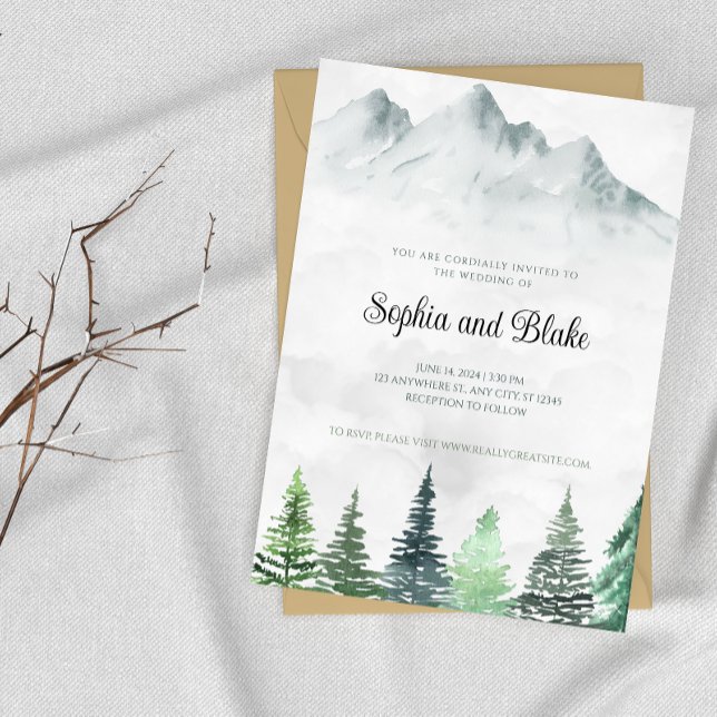 Rustic Mountains and Forest Watercolor Wedding Invitation (Creator Uploaded)