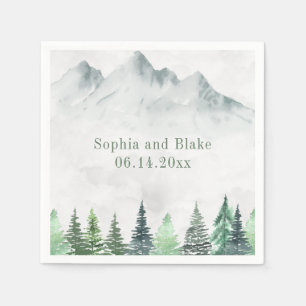 Rustic Mountains and Forest Watercolor Wedding  Napkin