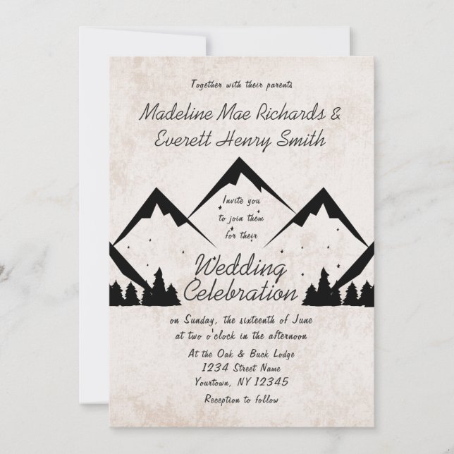 Rustic Mountains and Pine Trees Wedding Invitation (Front)