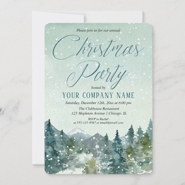 Rustic mountains and snow company Christmas party Invitation (Front)