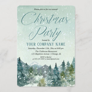 Rustic mountains and snow company Christmas party Invitation
