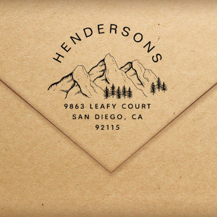 Rustic Mountains Custom Name Return Address Rubber Stamp