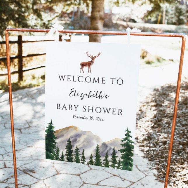 Rustic Mountains Deer Baby Shower Welcomer Sign (Creator Uploaded)