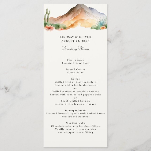 Rustic Mountains | Desert Wedding Reception Menu (Front)
