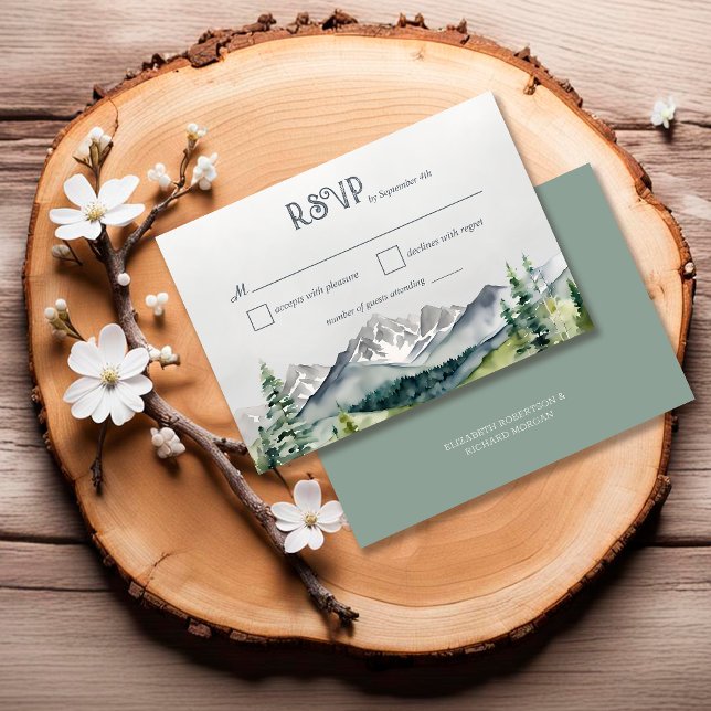 Rustic Mountains Forest Adventure Begins Wedding RSVP Card (Creator Uploaded)