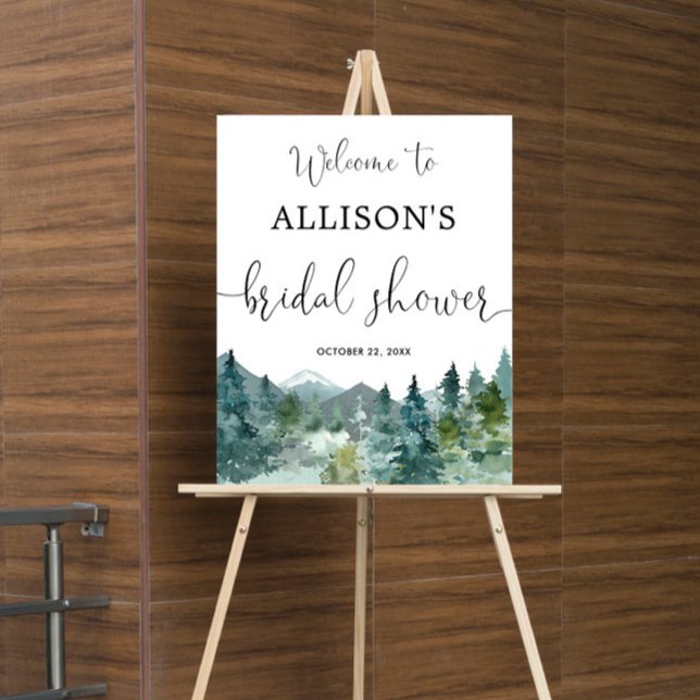 Rustic mountains forest bridal shower welcome sign (Creator Uploaded)