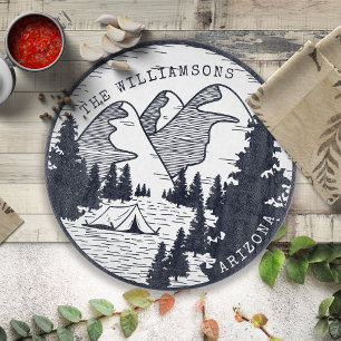 Rustic Mountains & Forest Navy Blue Personalised Cutting Board