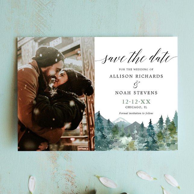 Rustic mountains forest Save the Date photo Invitation (Creator Uploaded)