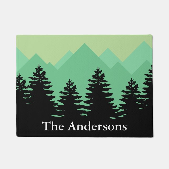 Rustic Mountains & Forest Silhouettes Doormat (Front)