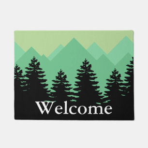 Rustic Mountains & Forest Silhouettes Welcome Doormat