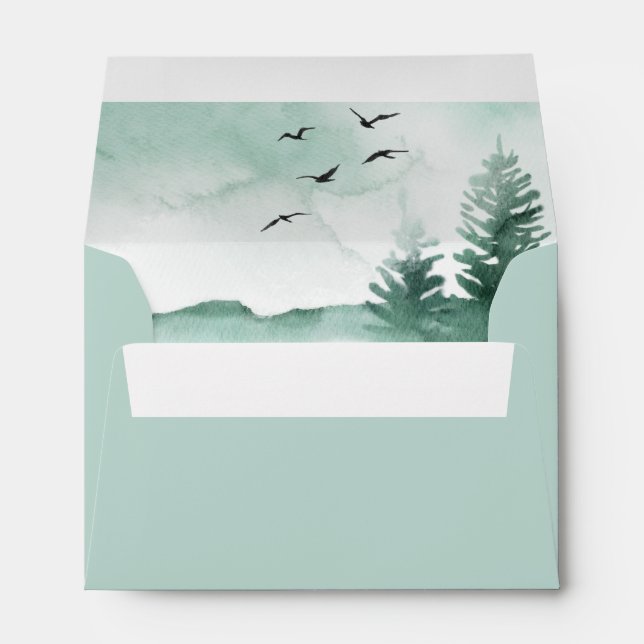 Rustic Mountains Forest Watercolor Modern Envelope (Back (Bottom))