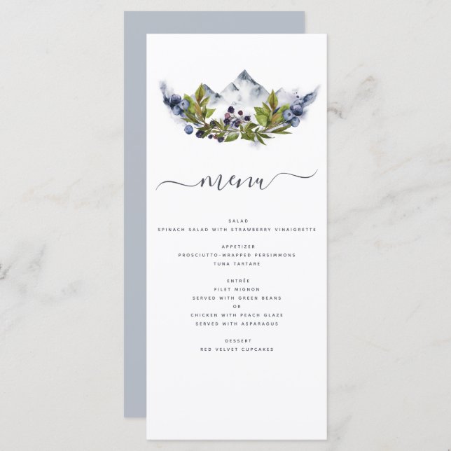 Rustic Mountains Forest Watercolor Modern Menu (Front/Back)