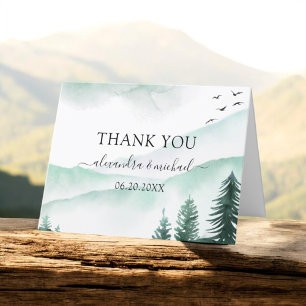 Rustic Mountains Forest Watercolor Modern Thank You Card