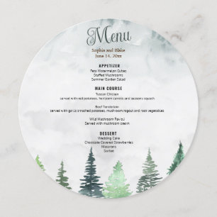 Rustic Mountains & Forest Watercolor Round Menu